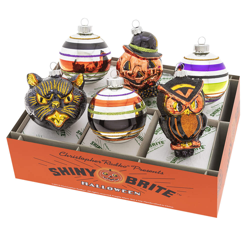 Shiny Brite-Halloween 6 Pc Decorated Rounds & Figures - Boxed by Christopher Radko-1