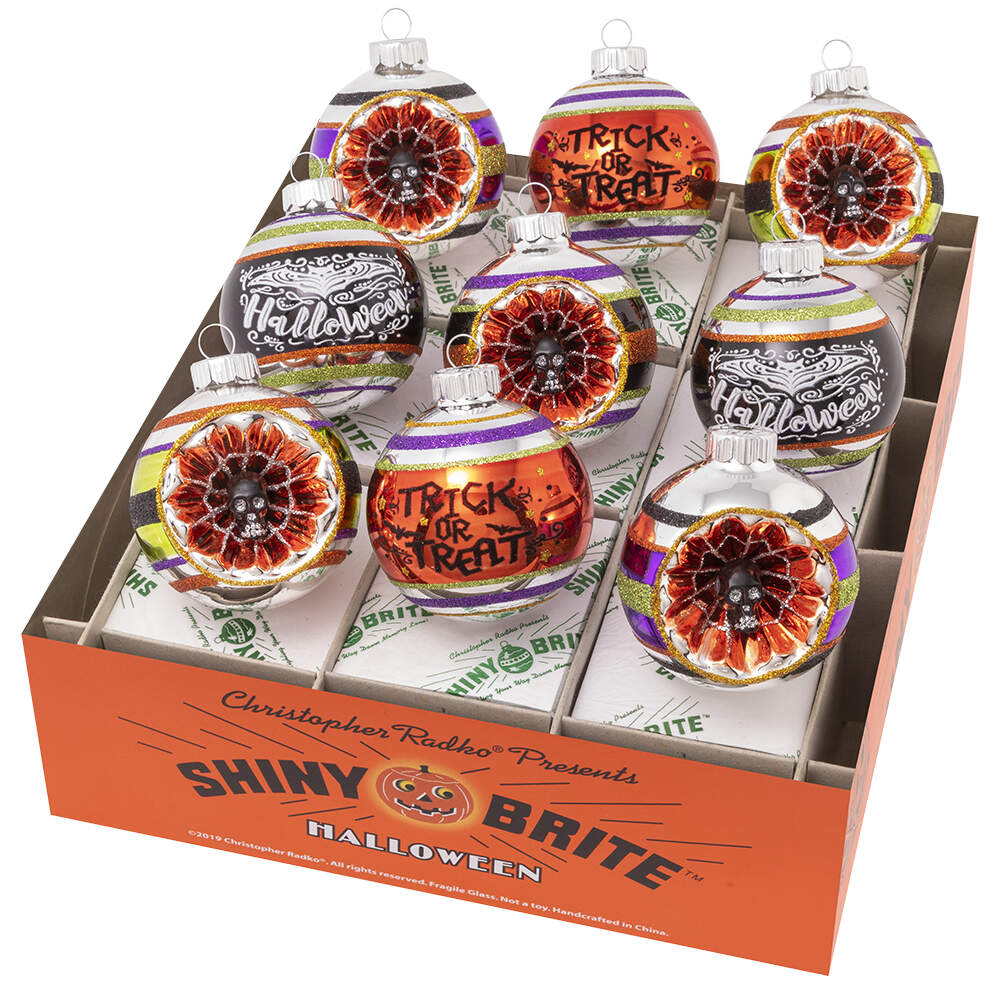 Shiny Brite-Halloween 9 Pc Decorated Rounds & Reflectors - Boxed by Christopher Radko-1