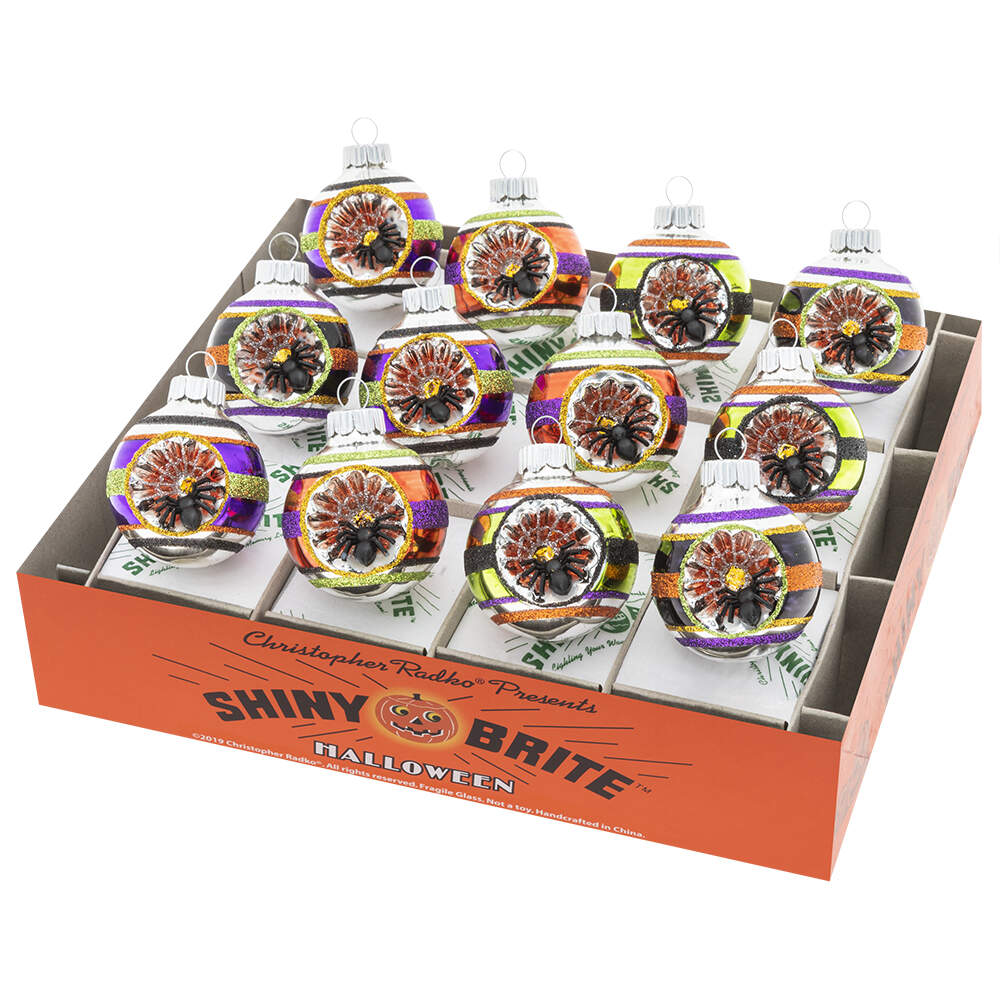 Shiny Brite-Halloween 12 Pc Decorated Rounds & Reflectors - Boxed by Christopher Radko-1