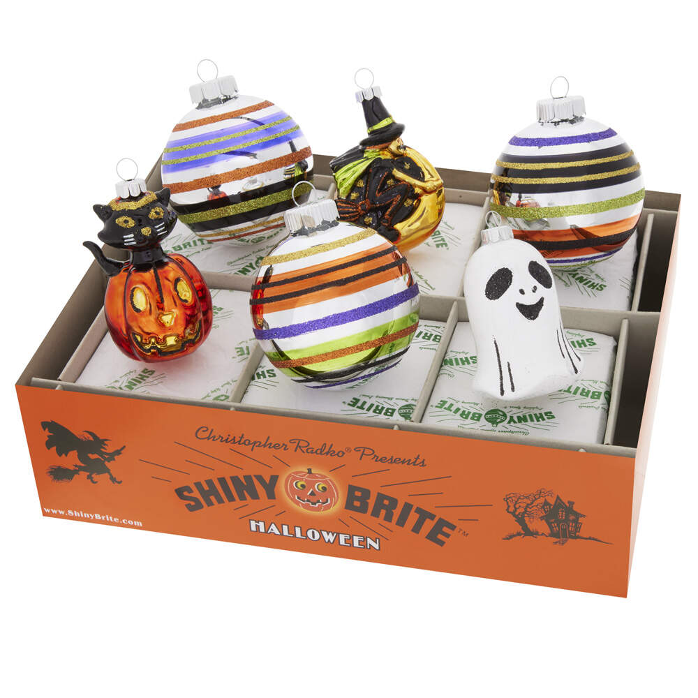 Shiny Brite-Halloween 6pc Decorated Rounds & Figures - Boxed by Christopher Radko-1