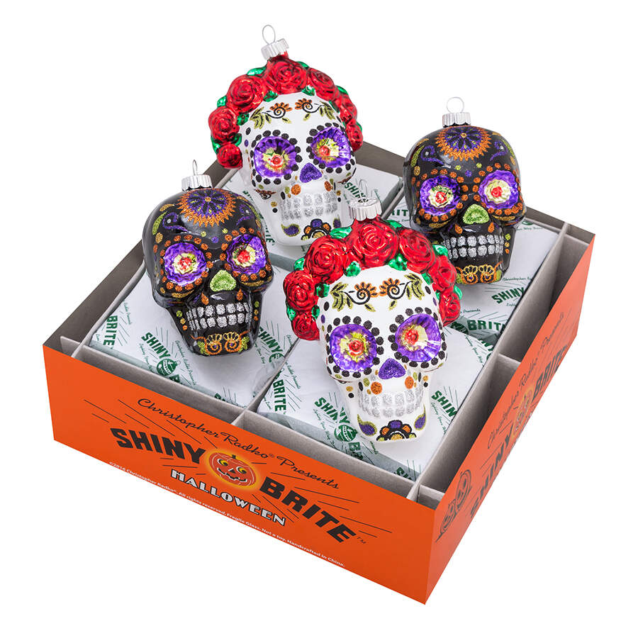 Shiny Brite-Halloween 4 Pc Bride & Groom Sugar Skulls - Boxed by Christopher Radko-1