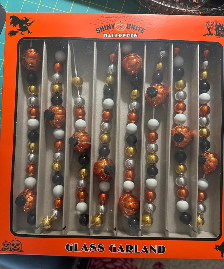 Shiny Brite-Halloween Pumpkin Garland Orange/Black - Boxed by Christopher Radko-1