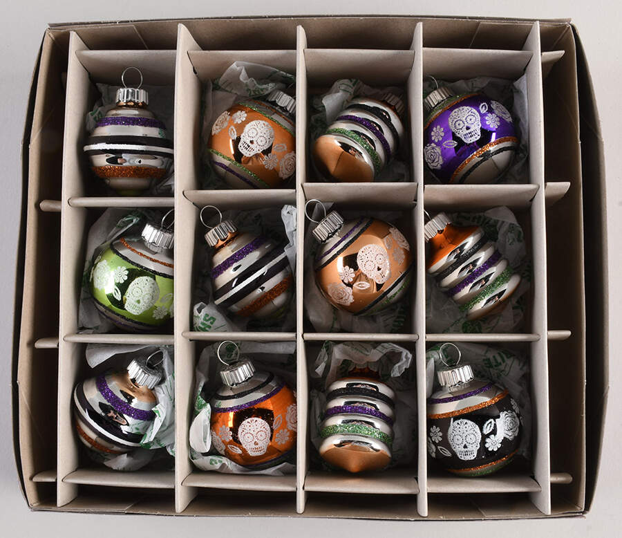 Shiny Brite-Halloween 12pc Ball/Multi Skull Decals - Boxed by Christopher Radko-1