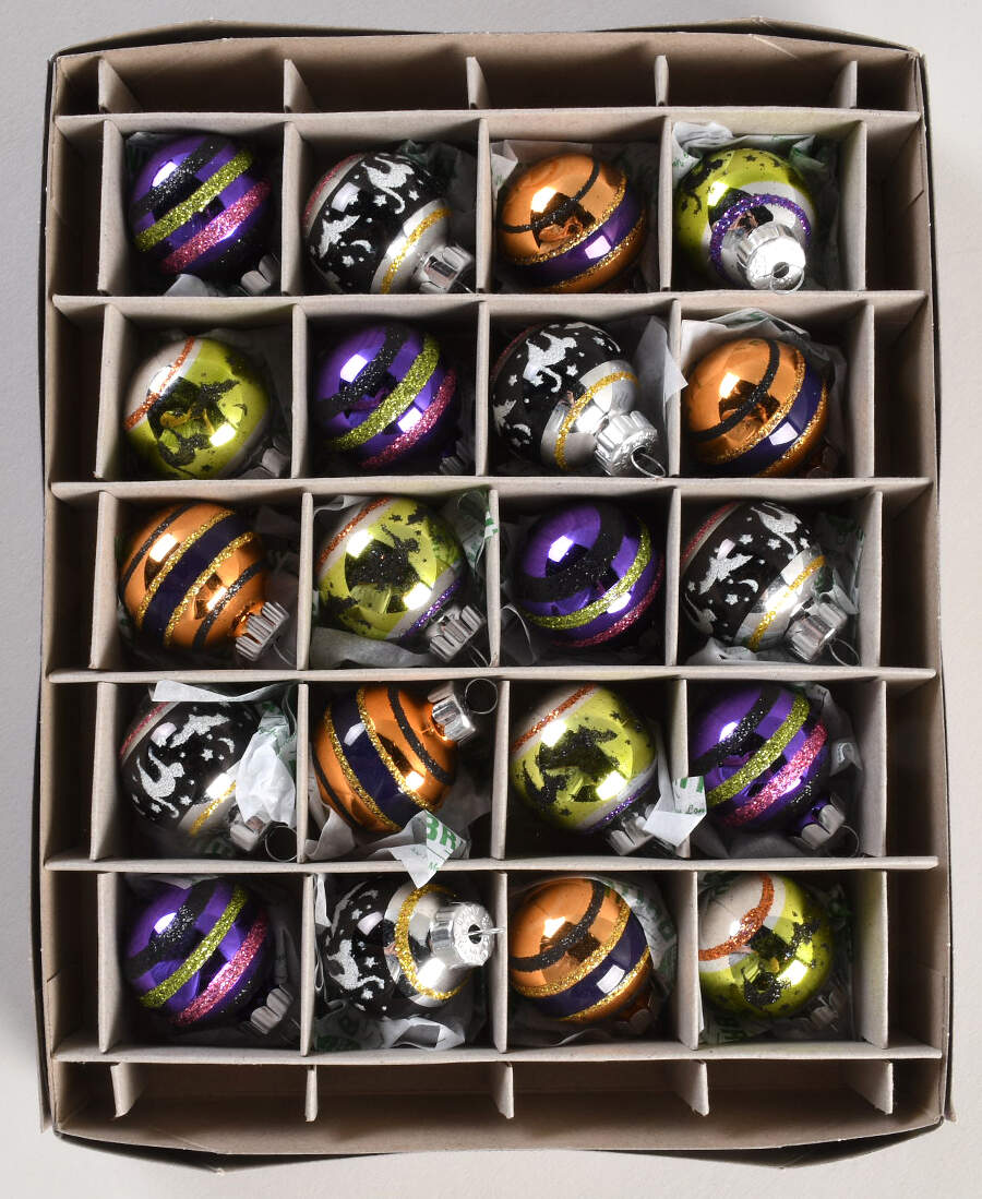 Shiny Brite-Halloween 20pc Balls Cat/Bat & Stripes - Boxed by Christopher Radko-1