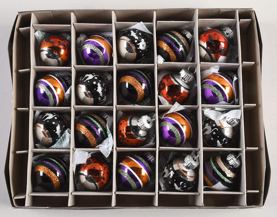 Shiny Brite-Halloween 20pc Balls Cat/Bat & Stripes - Boxed by Christopher Radko-1