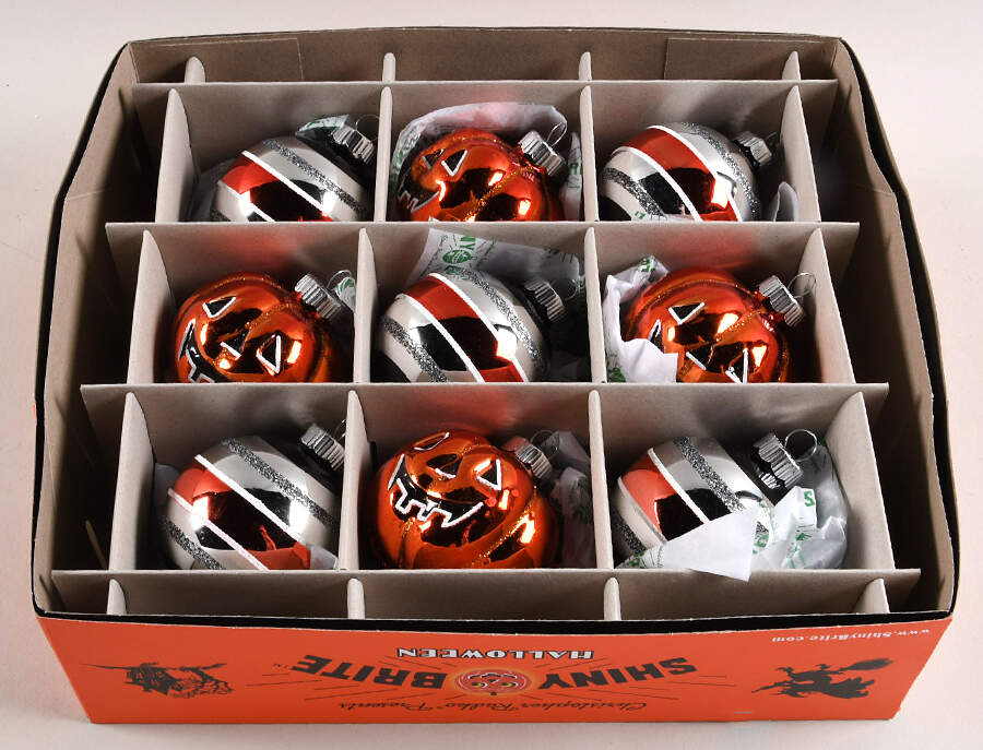 Shiny Brite-Halloween 9 Pc Pumpkins & Striped Balls - Boxed by Christopher Radko-1