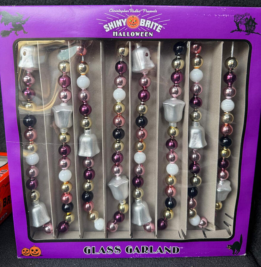 Shiny Brite-Halloween Ghost Garland Pastel W/ White - Boxed by Christopher Radko-1