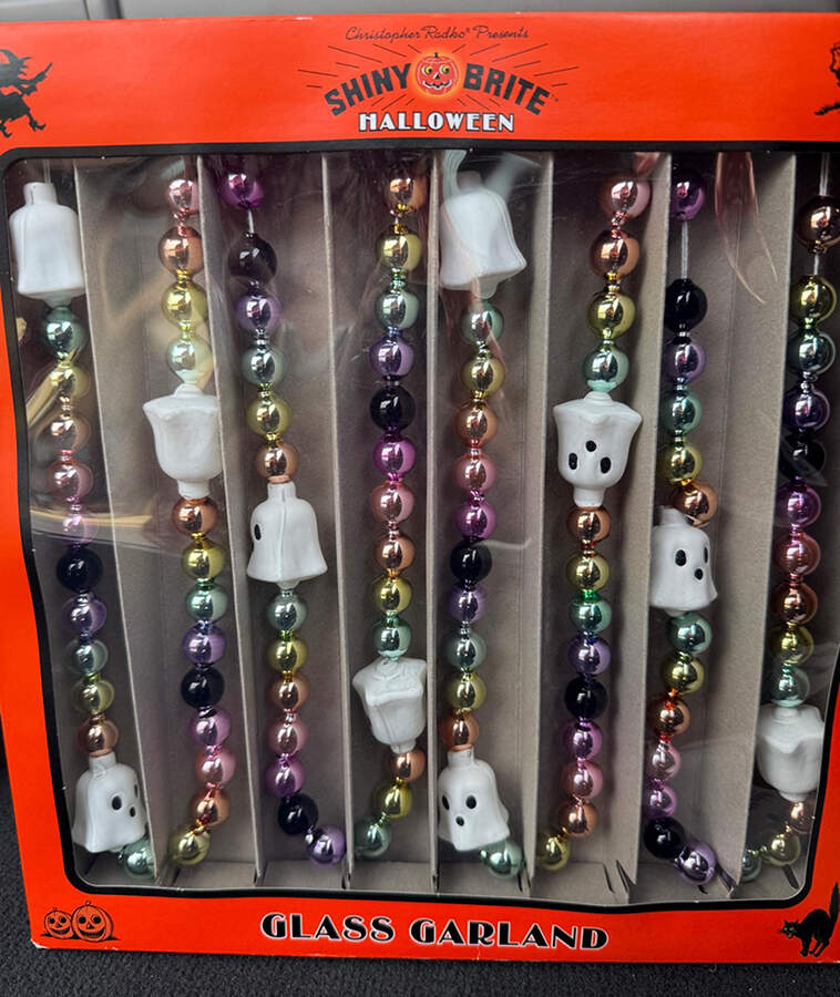 Shiny Brite-Halloween Ghost Garland Pastel W/ Black - Boxed by Christopher Radko-1