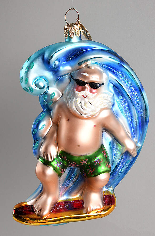 Surf & Sun-Santa Ornaments Catch The Wave-Green Trunks - No Box by Christopher Radko-1