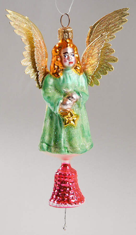 Angel Ornaments (Blown Glass) Every Time A Bell Rings-Green/Red Bell - No Box by Christopher Radko-1