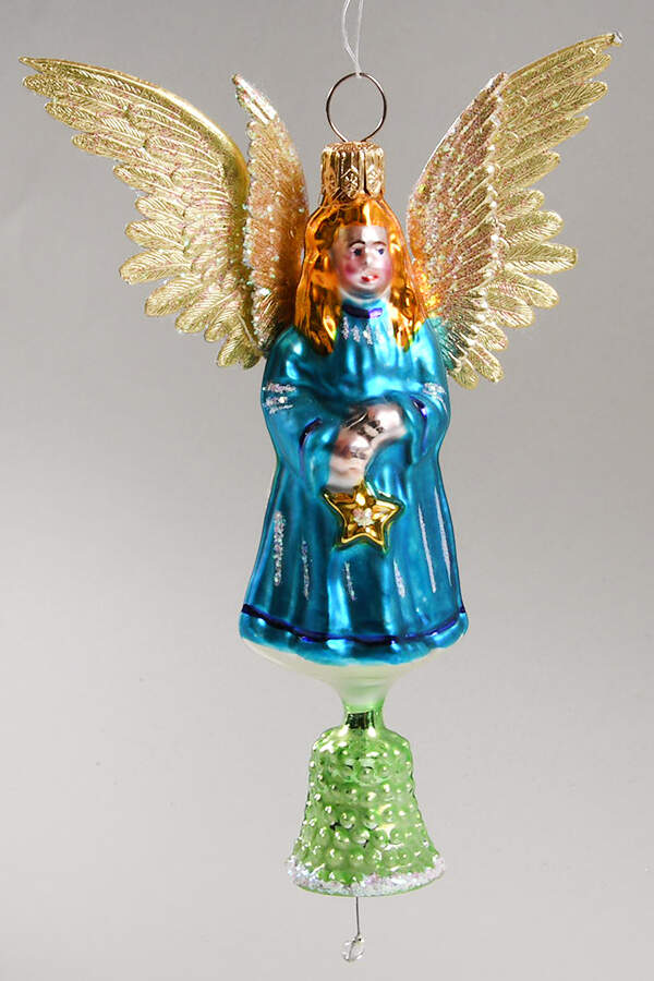 Angel Ornaments (Blown Glass) Every Time A Bell Rings-Blue/Green Bell - No Box by Christopher Radko-1
