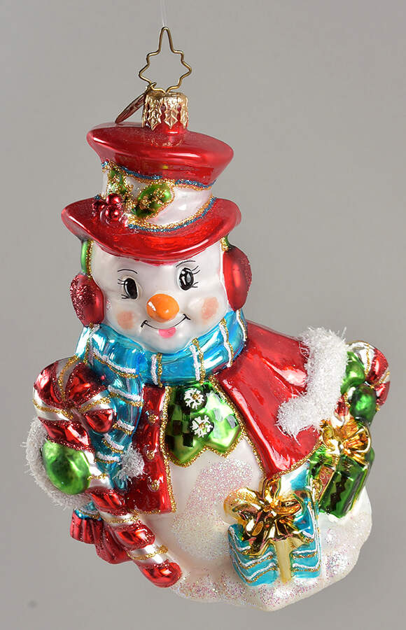 Snowmen Red Top Hat With Candy Cane - No Box by Christopher Radko-1