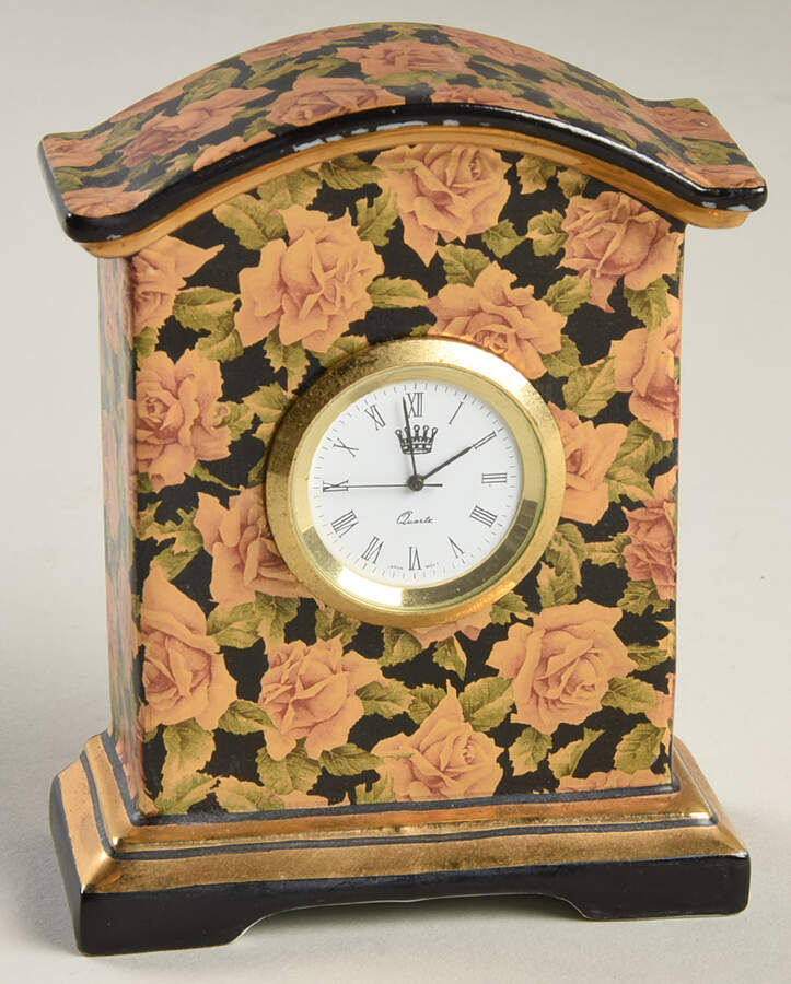 Rochard Clocks Black With Roses And Gold Trim - Boxed by Rochard-1