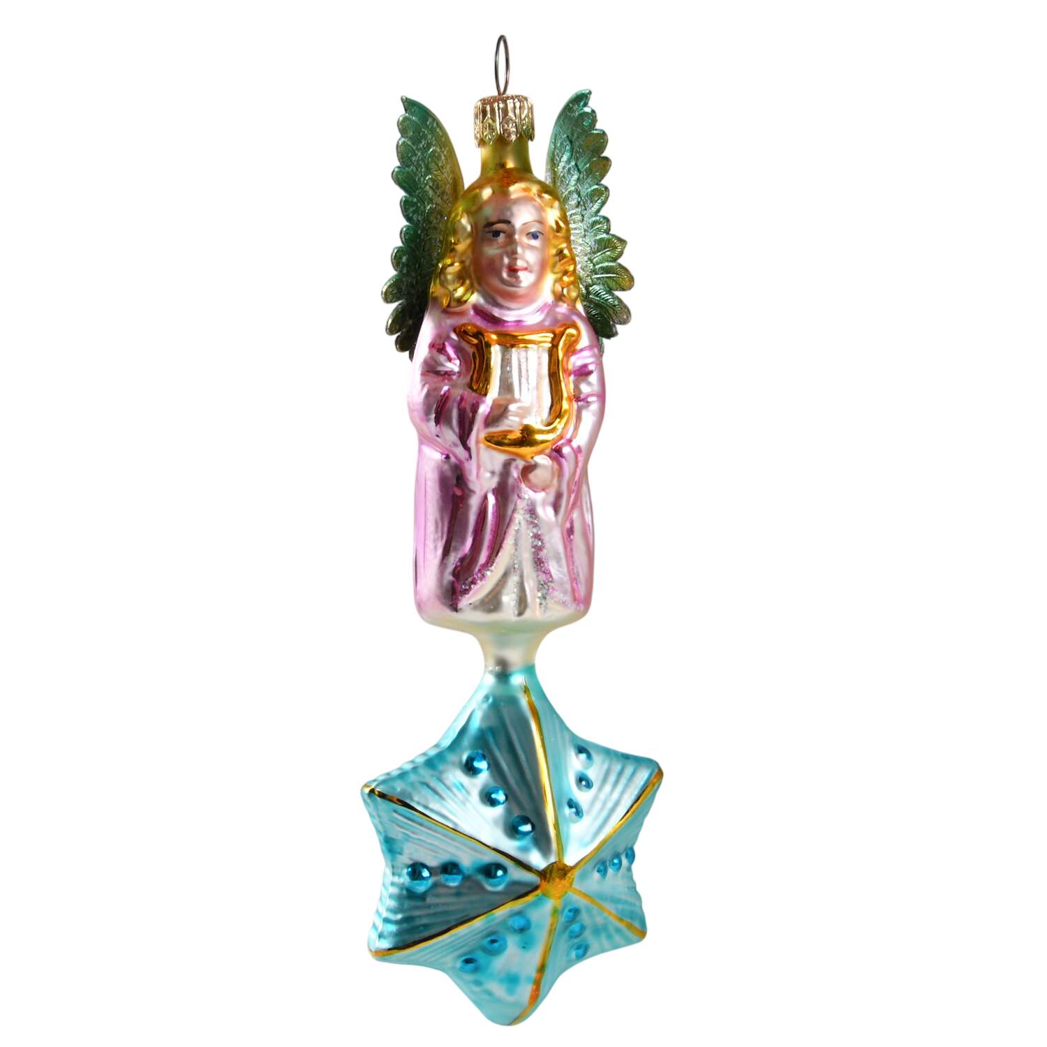 Angel Ornaments (Blown Glass) Angelique-Blue/Gold - No Box by Christopher Radko-1