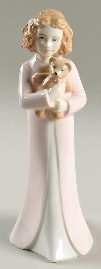 Charity Figurine of the Year And So To Bed-Girl In Pink,Teddy - No Box by Royal Worcester-1