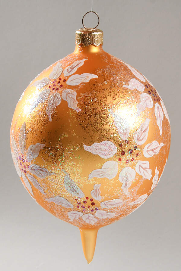 Teardrop (Shaped) Ornaments Poinsettia Snow-Gold - No Box by Christopher Radko-1