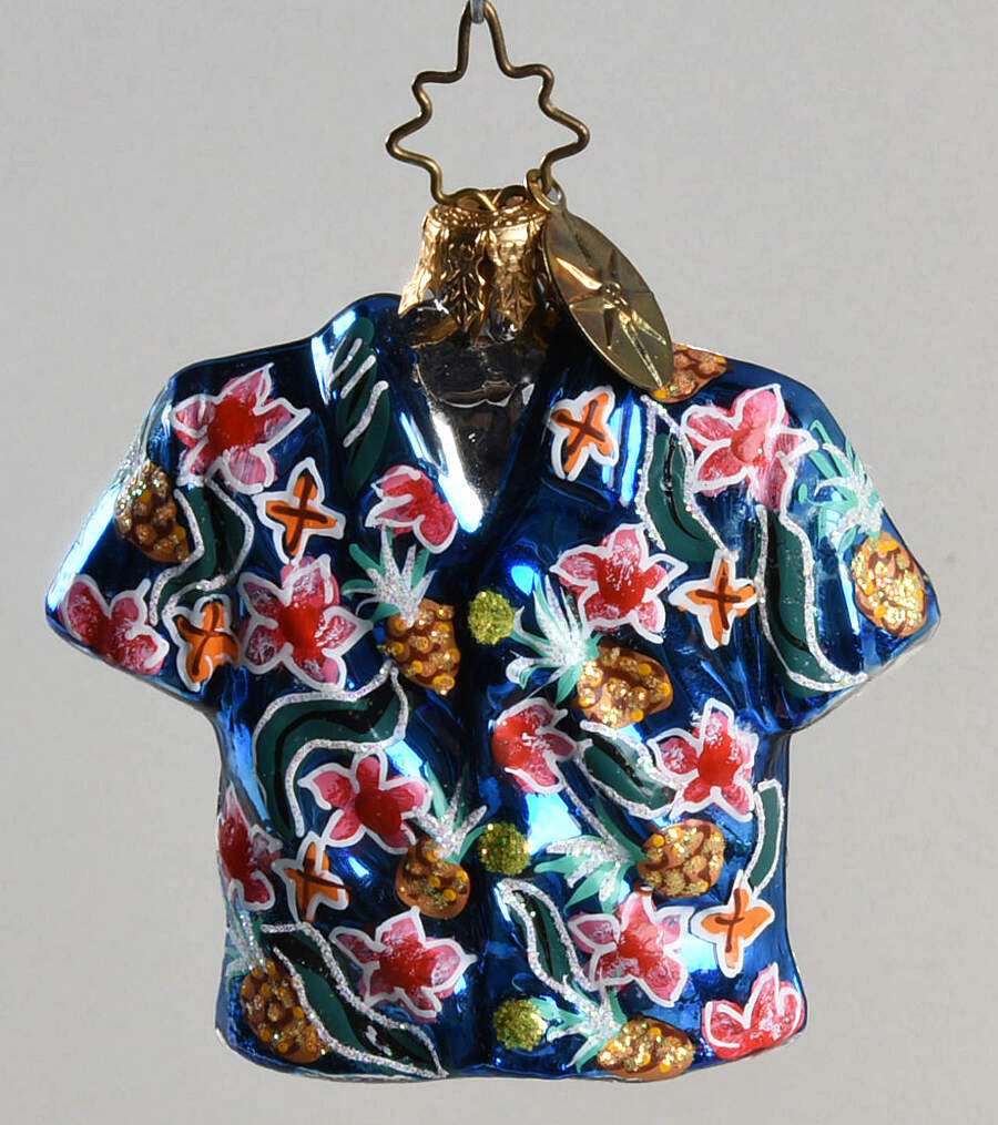 Surf & Sun-Shirts Ornament Aloha Shirt-Blue Pineapple Gem - No Box by Christopher Radko-1
