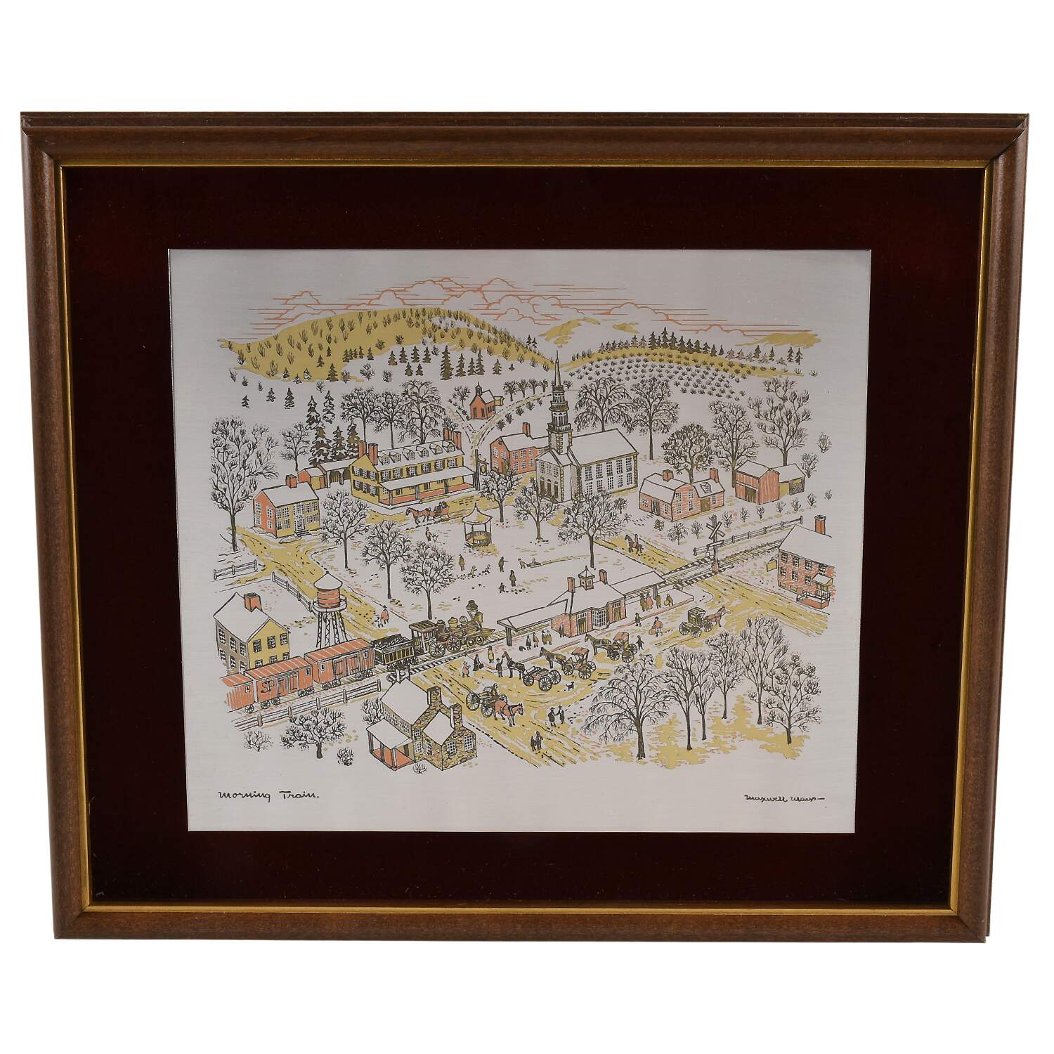 American Christmas Art Picture Morning Train - With Box by Reed & Barton-1