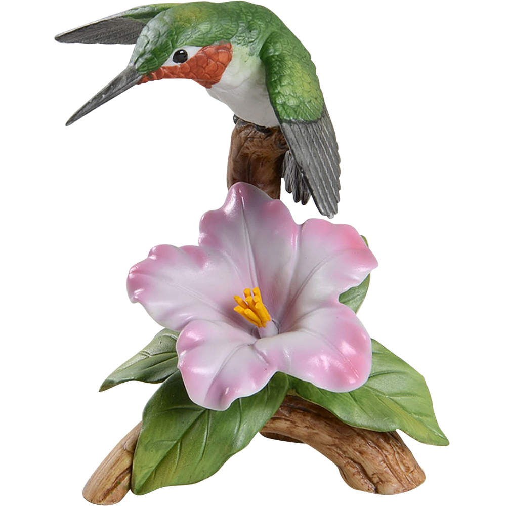 Sadek Bird Figurines Ruby-Throated Hummingbird W/Wild Petunia - Boxed by Sadek-1