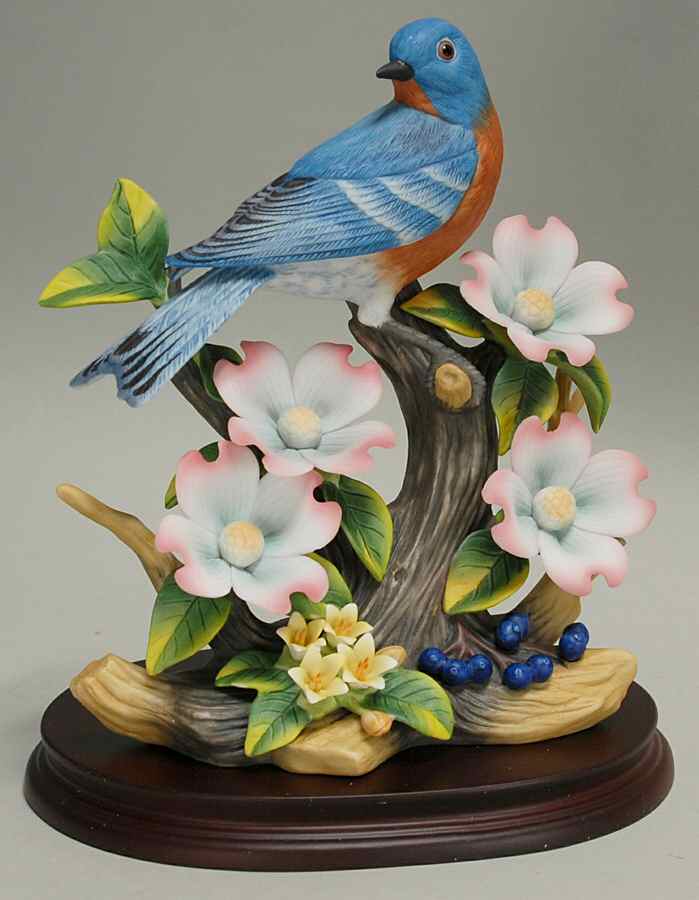 Sadek Bird Figurines Eastern Bluebird With Dogwood - Boxed by Sadek-1