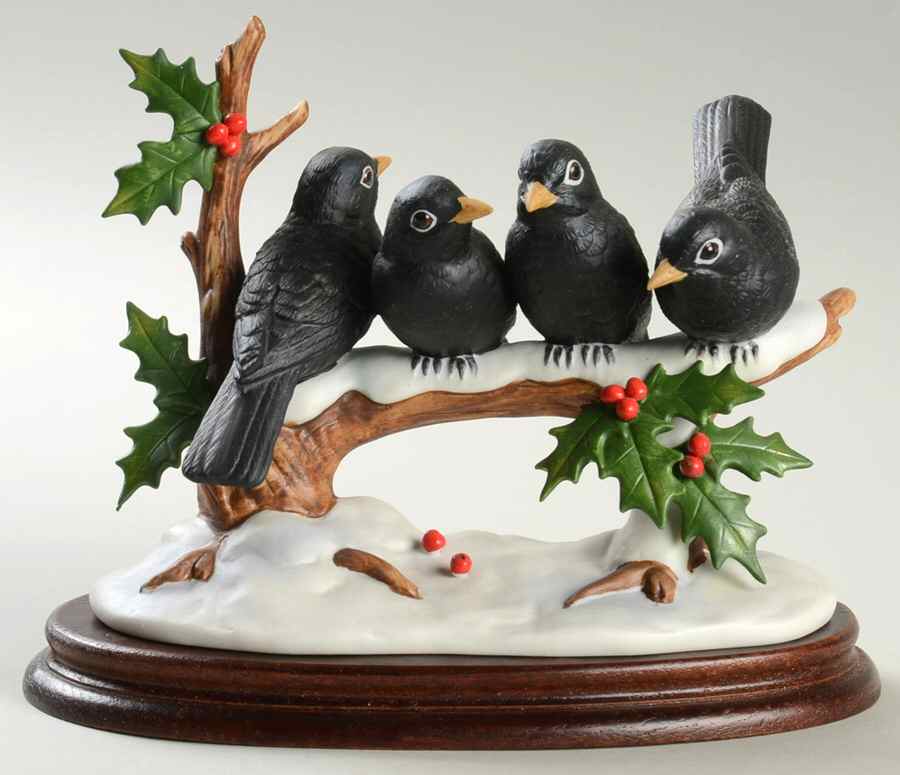 Sadek Bird Figurines Colly Birds With Holly - No Box by Sadek-1