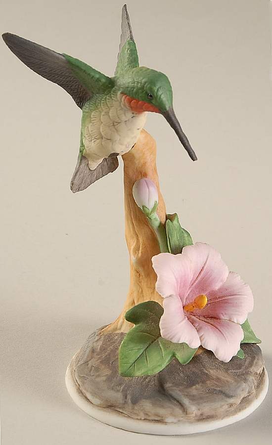 Sadek Bird Figurines Hummingbird  With Pink Flower - No Box by Sadek-1