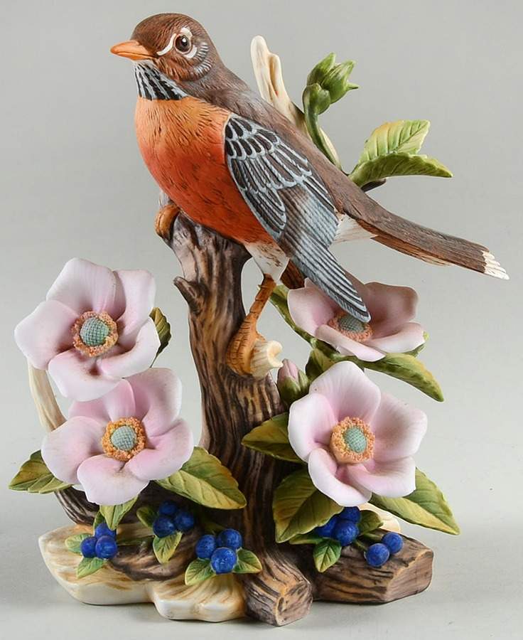 Sadek Bird Figurines Robin With Pink Flowers - No Box by Sadek-1