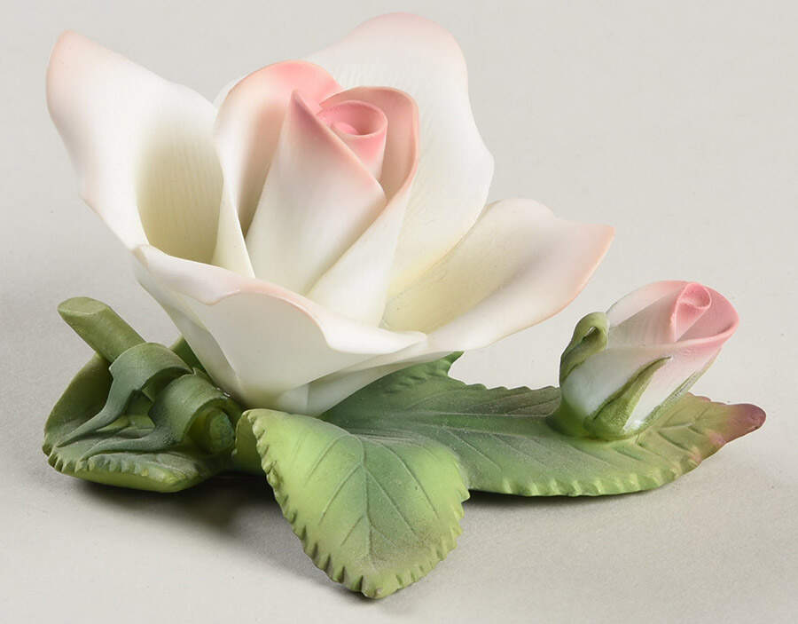 Sadek Flower Figurines White Rose & Bud-Pink Accented - Boxed by Sadek-1