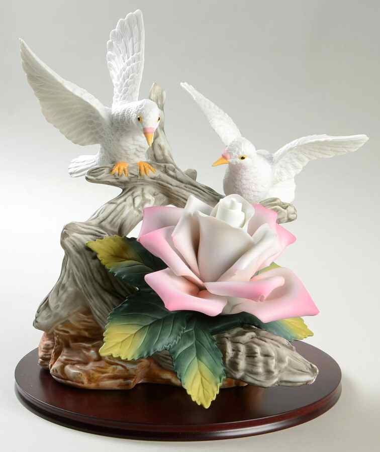 Sadek Flower Figurines Doves With Pink Rose - Boxed by Sadek-1