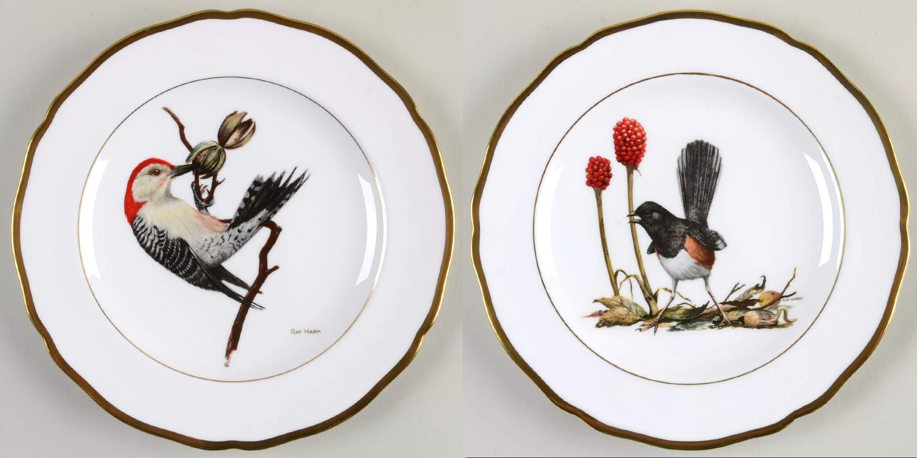 American Songbird Series Rufous-Sided Towhee & Red-Bellied Woodpe - With Box by Spode-1