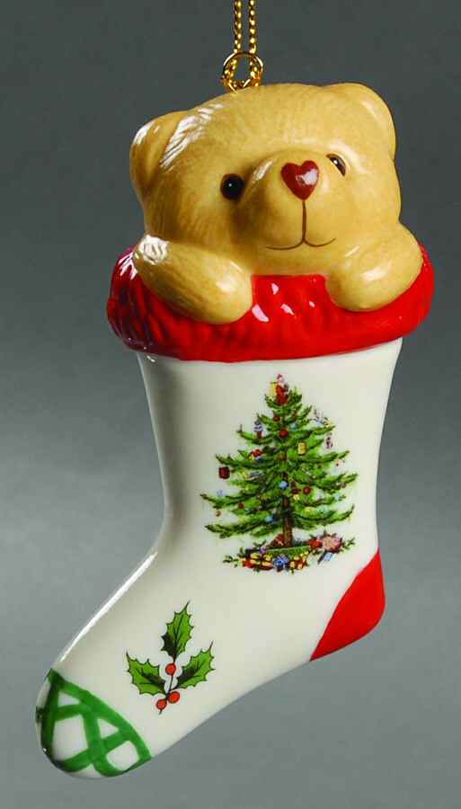Christmas Tree Ornaments Teddy Bear In Stocking - Boxed by Spode-1