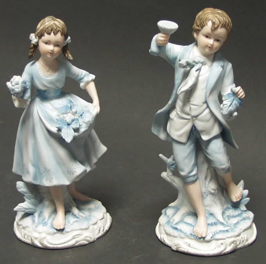 Sadek Figurines Boy And Girl With Grapes-Blue-Pair - Boxed by Sadek-1