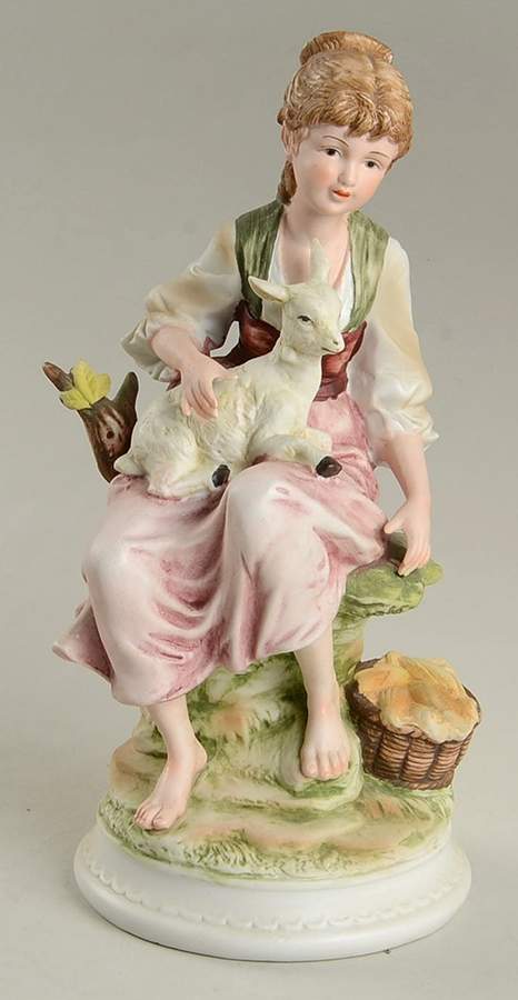 Sadek Figurines Peasant Girl Holding Lamb - No Box by Sadek-1