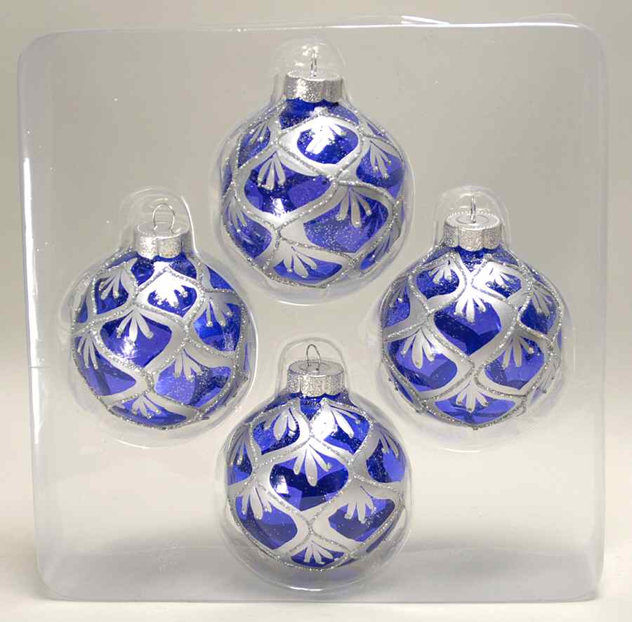 Season's Designs Ornaments 3 1/2" Ball-Blue And Silver - Boxed by Seasons Designs-1
