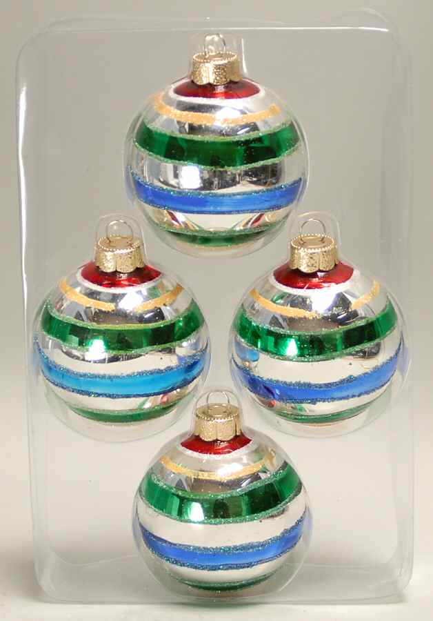Season's Designs Ornaments 3" Ball-Silver W/ Stripes - Boxed by Seasons Designs-1