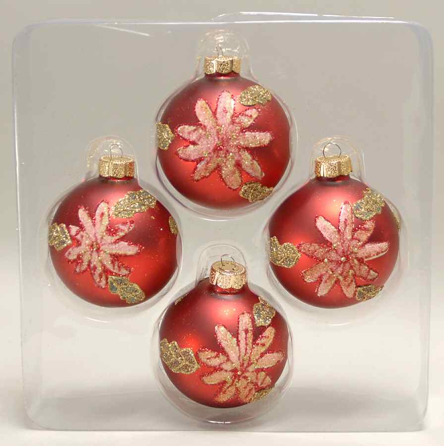 Season's Designs Ornaments 3 1/2" Ball-Red W/ Poinsettias - Boxed by Seasons Designs-1
