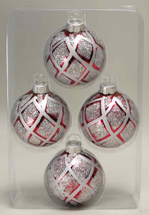 Season's Designs Ornaments 3" Ball-Red W/ Silver Diamonds - Boxed by Seasons Designs-1