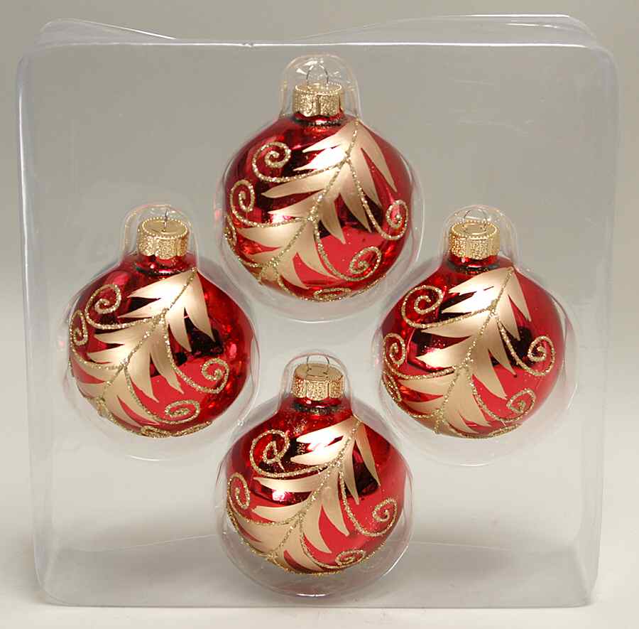Season's Designs Ornaments 3 1/2" Ball-Red W/ Gold Tree - Boxed by Seasons Designs-1