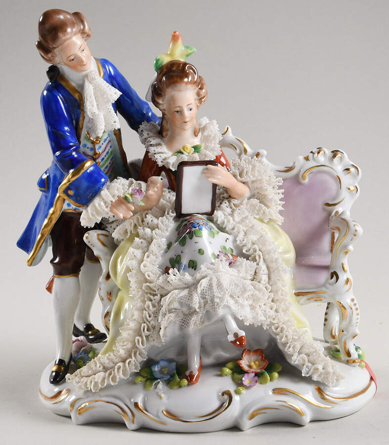 Sitzendorf Figurines Man W/Flower & Lady Sitting - No Box by Sitzendorf Porcelain-1
