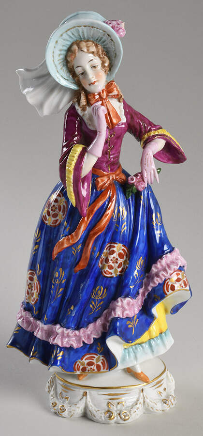 Sitzendorf Figurines Woman; Bonnet Holding Flowers - No Box by Sitzendorf Porcelain-1