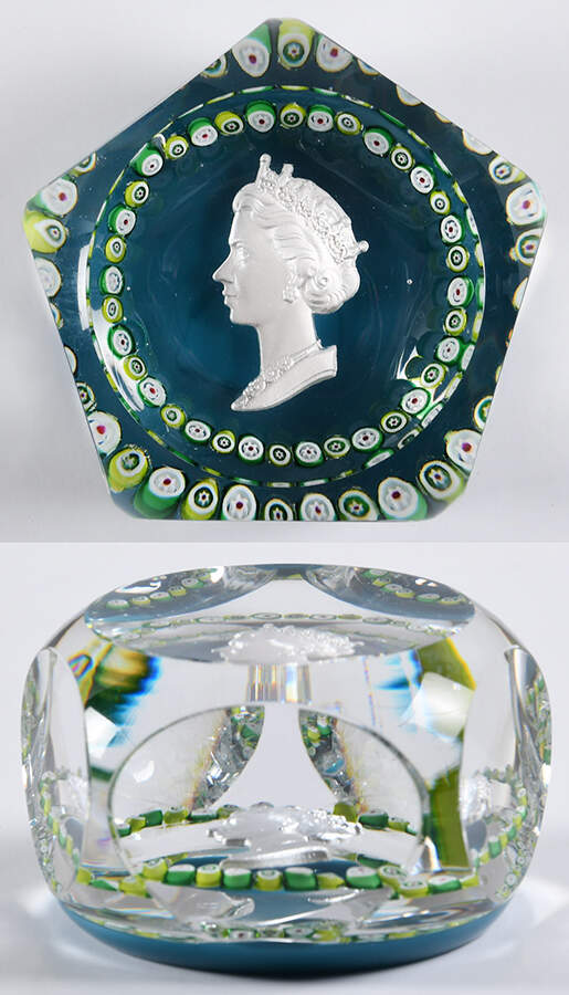 St Louis Paperweights Elizabeth Coronation 6-2-1953-Teal - Boxed by St Louis-1