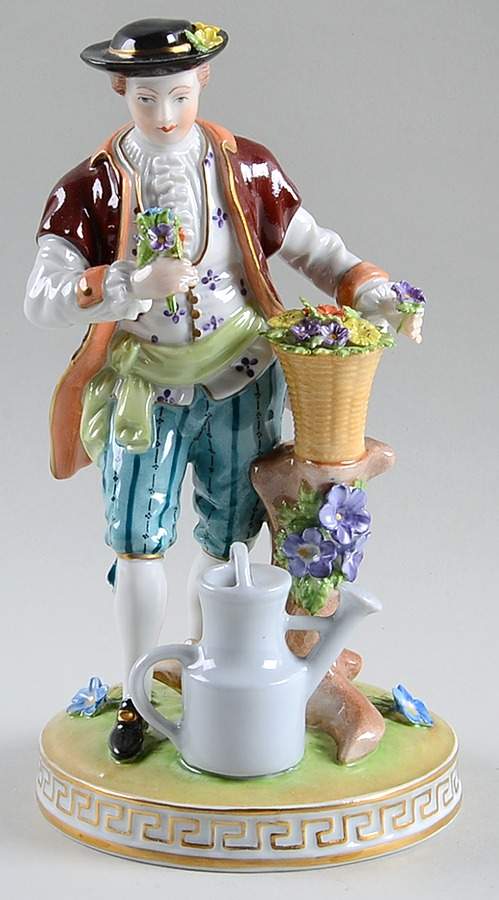 Saxonian Dresden Figurines Man With Watering Can-Green Waist Sash - No Box by Saxonian-1