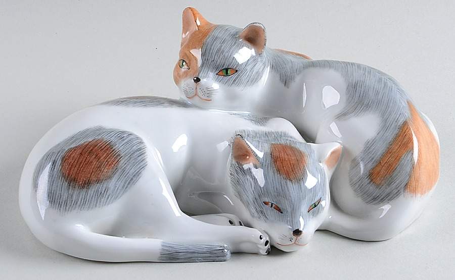 Saxonian Dresden Figurines Cat Pair Sleeping - No Box by Saxonian-1
