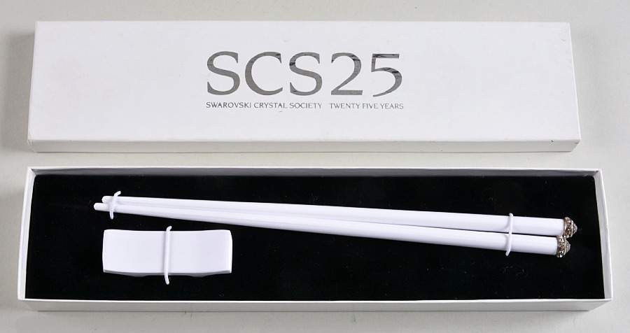 Swarovski Crystal Giftware White Chop Sticks With Rest - With Box by Swarovski-1