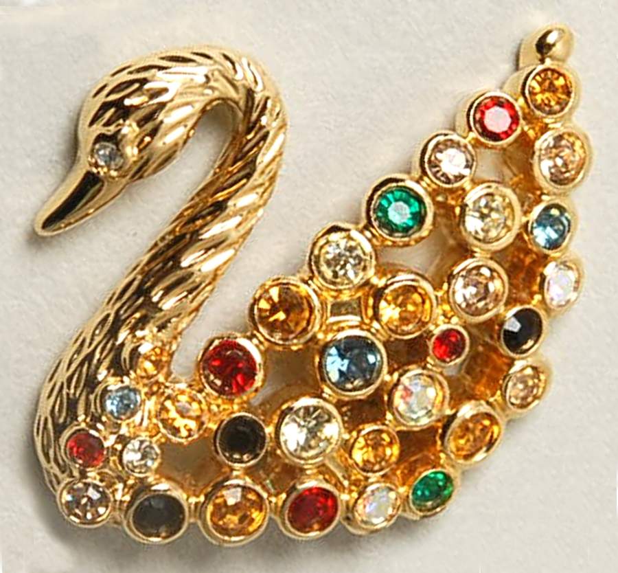 Society Member Jewelry Swan Multicolor Brooch - Boxed by Swarovski-1