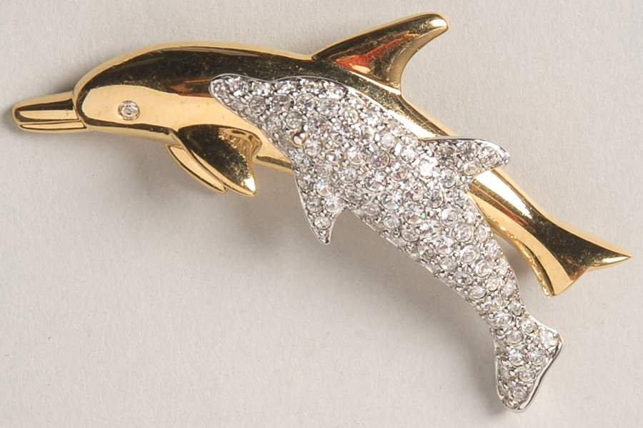 Society Member Jewelry 1991 Dolphin Brooch - Boxed by Swarovski-1
