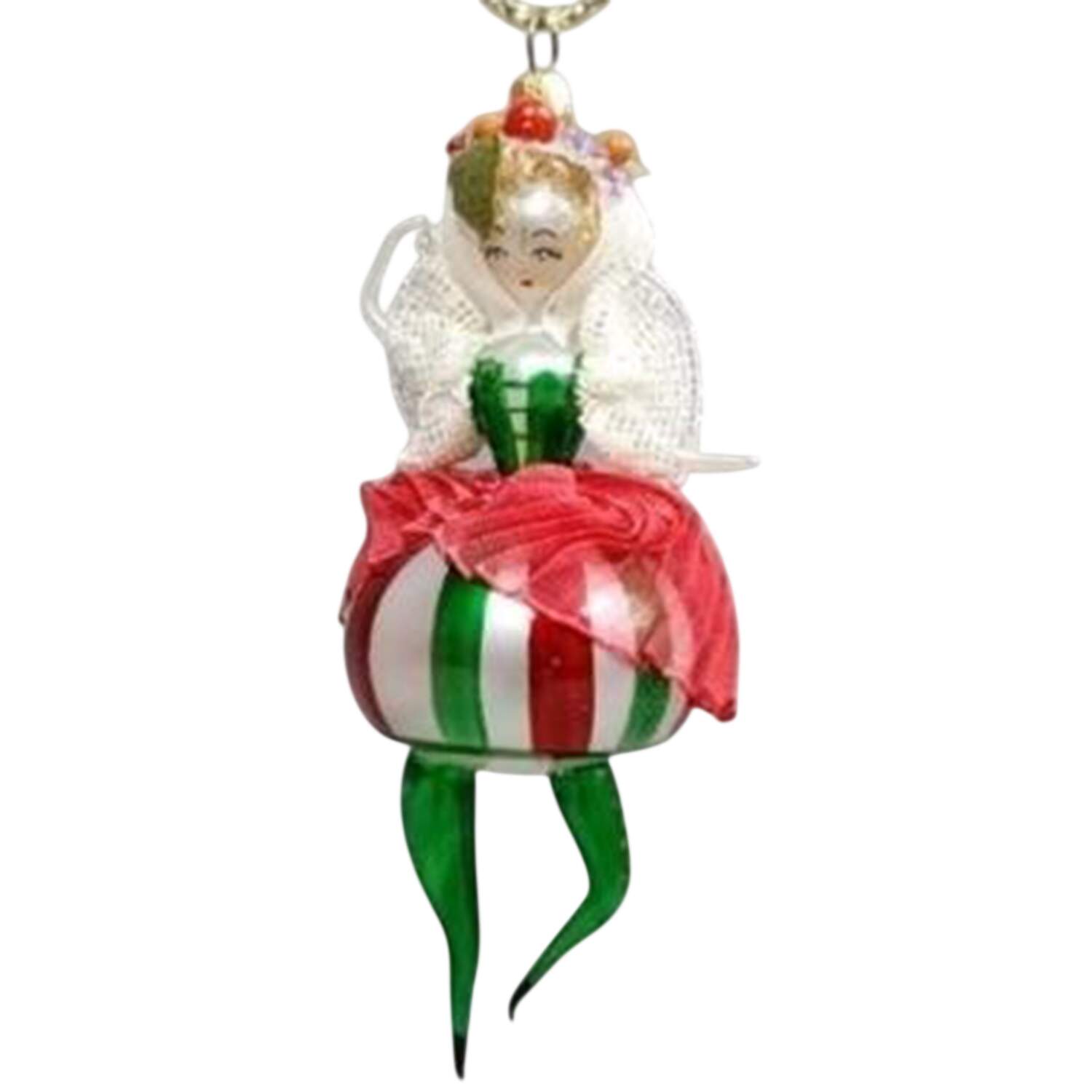 Blown Glass Ornaments Lady - Red And Green Stripes - Boxed by Soffieria de Carlini-1