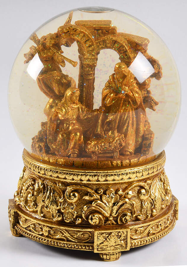 Golden Opulence Musical Holy Family Snowglobe- Oh Holy Night - Boxed by San Francisco Music Box-1