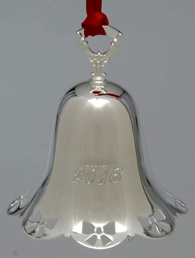 Christmas Bell-Annual 2016 Bow Border Pierced Bell - Boxed by Towle Silver-1