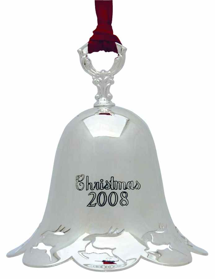 Christmas Bell-Annual 2008 Reindeer Pierced Bell - Boxed by Towle Silver-1